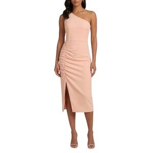 Betsy & Adam One Shoulder Cut Out Midi Sheath Cocktail Dress Pink Size 8
